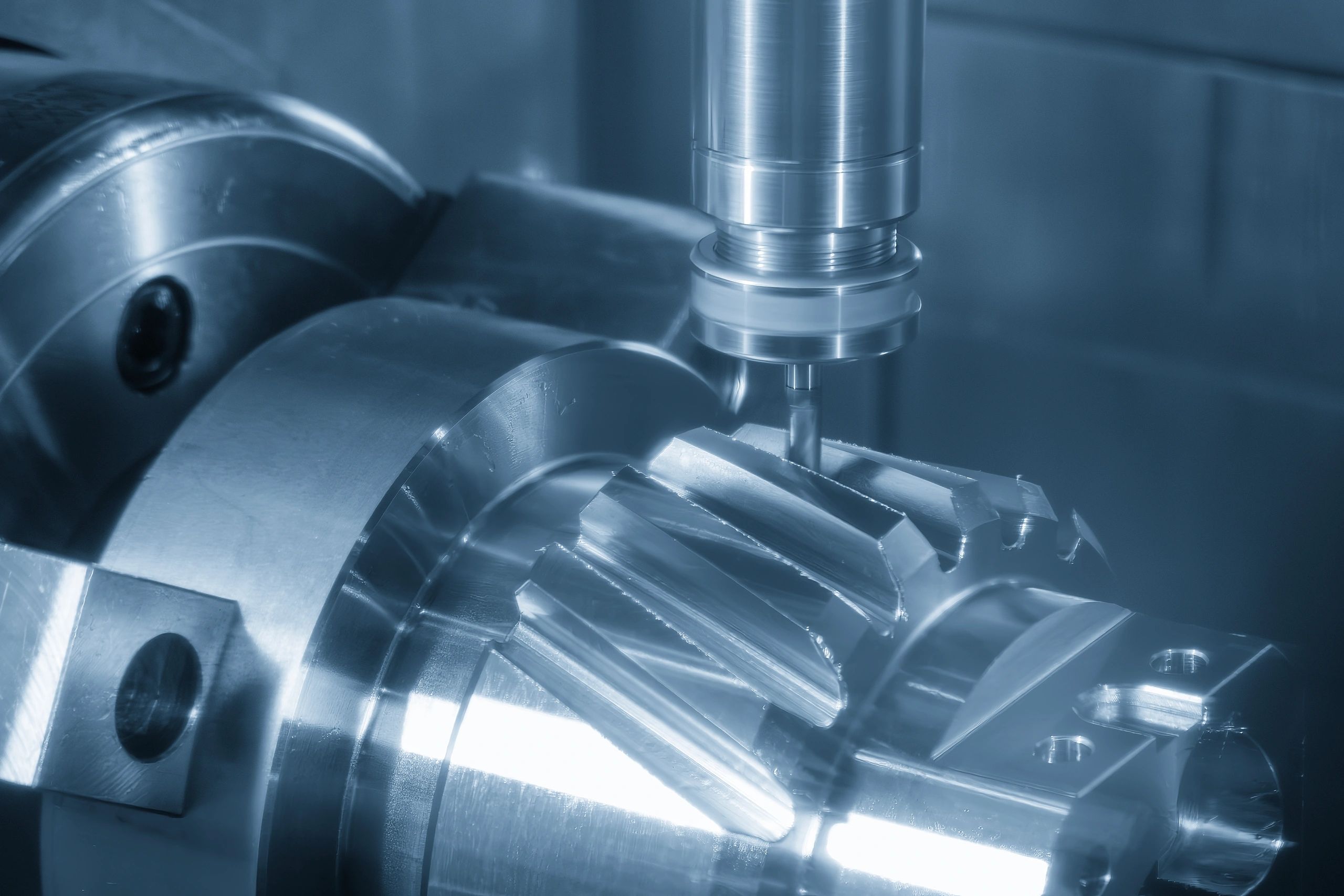 Advanced CNC milling process shaping a metal gear component